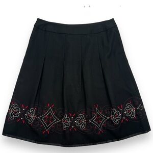Loft Black A-Line Skirt Red White Black Embroidery Size 6P